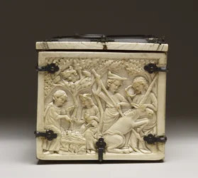 Lid of a Casket Depicting the "Castle of Love and Knights Jousting", c.1330-50
