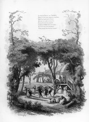 Lisette song: Party and dance in a village in the countryside (engraving in 