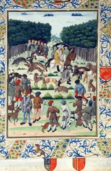 Louis Malet (1441-1516) Seigneur de Graville, Hunting Wild Boar, from the Terrier de Marcoussis, after 1493