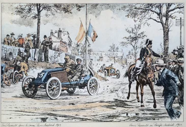 Louis Renault driving in the Paris to Madrid race of 1903, c.1903