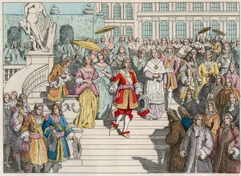 Louis XIV and his court in Versailles - Louis XIV of France and his court in Versailles - Engraving of the end of the 19th century in 