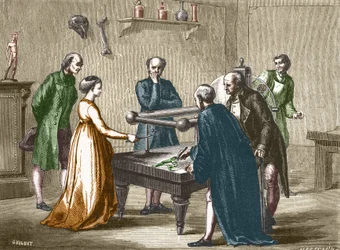 Luigi Galvani, professor in Bologna, discovered, in 1780, the irritability of the frog muscles by electricity - in Album of Science; illustrious scientists; Great discoveries 1896