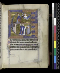 David prays to God (above), two clerics (below), from the Psalter and Hours of Isabella of France, Paris, c.1265-70