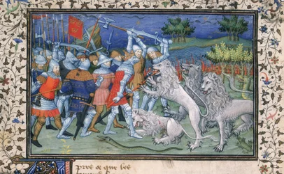 Alexander the Great (356-323 BC) battles with white lions, from 