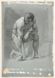 Male Academy, Kneeling, Leaning Forward on a Rock, Late 18th Century