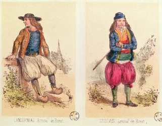 Male costumes from Landerneau and Goulven, from Les Costumes Bretons de Sorrieu