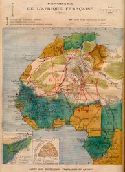 Map of French expeditions in Africa, illustration from Le Petit Journal of March 5