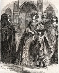 Marie de Medicis (1573-1642), queen of France and regent of the kingdom with her son Louis XIII going to Notre-Dame de Paris in 