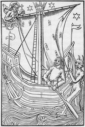 Merchant ship of the Middle Ages amidst the perils of the sea