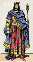 Merovingian Dynasty: Portrait of Clotaire IV (685-719) King of the Franks of Austrasia from 717 to 719. Epinal imaging from the end of the 19th century. Private collection.