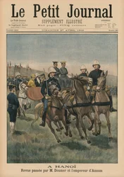 Military review by Paul Doumer, Governor General of French Indochina, and Emperor of Annam, Thanh Thai, in Hanoi, front cover illustration from Le Petit Journal, Supplement Illustre, 27th April 1902
