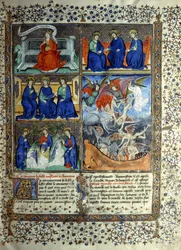 Miniature representing the Kingdom of Heaven before the creation: Sapientia, the Trinity, and the Expulsion of Lucifer from Heaven, c.1410
