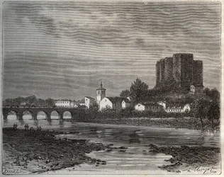 Montrond-les-Bains, department of the Loire in the Rhone-Alpes region - engraving in 