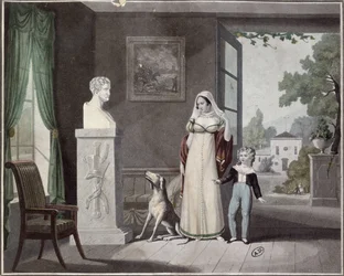 Mother and Son Crying Before the Bust of a Dead Soldier