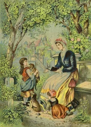 Mother playing with children and dogs