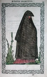 Mourning clothes from Bayonne, illustration from a book on costumes published in Antwerp