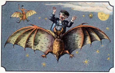 Mr. Baboulifiche riding a bat in space - in Journey in the Moon
