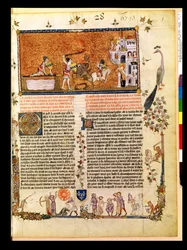 Sir Lancelot crosses the Sword Bridge, from the Roman de Lancelot du Lac, 1344