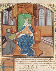 Ms 1468 fol.1 The Author Offers his Book to King Charles VII, from Les Chroniques de Monstrelet