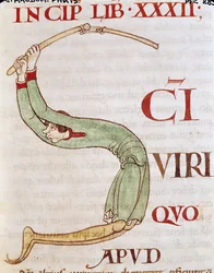 Historiated Initial S Depicting a Man Threshing, from Moralia in Job by Pope Gregory the Great