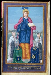 Depiction of St. Genevieve, from a manuscript on the transport of her reliquary, 1594