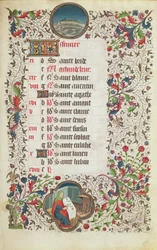 February: Pisces and a Man Feasting, from a Book of Hours