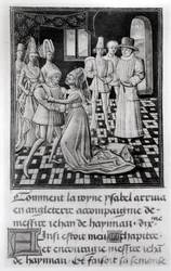 Isabella of France, Queen of England, Takes Leave of William I, Count of Hainaut, from Froissart
