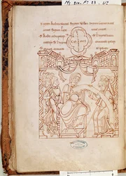 Ms. 210, fol. 23v: The Donation of Gonnor, Duchess of Normandy, to the monastery of Mont-Saint-Michel, from the Cartulaire de Mont-Saint-Michel, 1150s