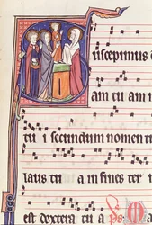 Historiated Initial S Depicting The Presentation of Jesus at the Temple, from the Antiphonal for the Consecration of the Abbey Church of Vauclair, 1257