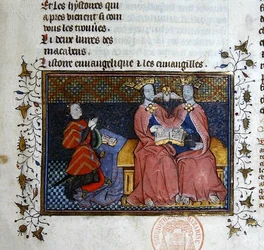 The Trinity and the kneeling figure of donor, miniature from the Bible Historiale of Guyart des Moulins