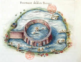 The Baths of Bourbon-Lancy, illustration from Generale Description du Bourbonnais by Nicolas de Nicolay, 1569