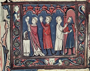 Scene of excommunication, from Decretales by Jean Andre, 13th-14th century