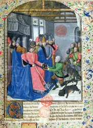Ms 3717 Huntsman Presenting the Author with a Copy of His Treatise on Hunting, from the Livre de la Chasse by Gaston Phebus de Foix (1331-91)