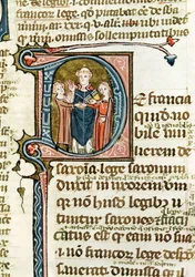 Historiated Initial D Depicting a Priest Blessing a Marriage, from Les Gregoriennes