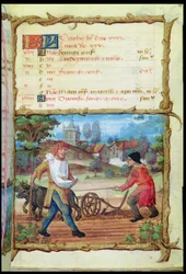 The Month of October: Ploughing and Sowing, from a Book of Hours