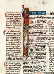 Historiated Initial I Depicting Ruth with Her Husband and Sons, from the Book of Ruth