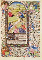 Christ being nailed to the cross, from a Book of Hours used by a woman from Poitiers