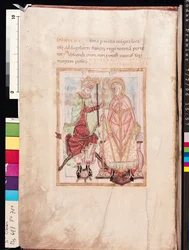 Dagobert I (609-39), King of the Franks Investing St. Audomarus Omer as a Missionary Bishop in the Pas-de-Calais in 637, from Life of St. Omer