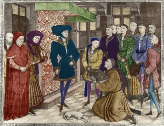 Ms 9242 Hainaut Chronicles, Philip the Good, Duke of Burgundy, Presented with the Translation of the Chronicles by Jean Vauquelin, Charles the Bold as a Child on His Left (Later Colouration)