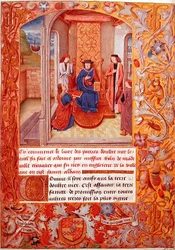 The Author offering his book to the Duke of Burgundy, from the Armorials of Adolphe de Cleves