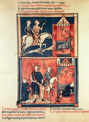 A Stag Hunt and a King, Possibly Dagobert I (632-39) on His Throne, from the Life and Miracles of St. Denis