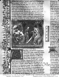 Ms Fr 118 fol.219v How Lancelot Kissed Guinevere for the First Time, from the Livre de Messire Lancelot du Lac