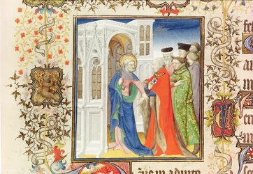 St. Peter Leading Jean de France (1340-1416) Duke of Berry into Paradise, from the Grandes Heures de Duc de Berry, 1409