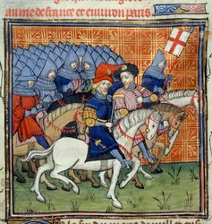 English Army with Banner, from the Chroniques de France ou St. Denis