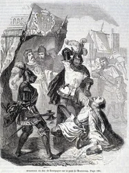Murder of the Duke of Burgundy on the bridge of Montereau in 1419 - in “Histoire de France” by L.-P. Anquetil