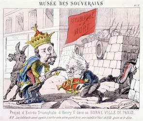 Musée des Souverains - Project for the triumphal entrance of Henri V to his good city of Paris (Thiers handed him the keys of Paris defended by citizens who wield a flag written République ou la mort).