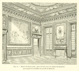 Museum of Sovereigns, room decorated with the remains of the woodwork from the parade chamber of Henry II