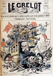 National tram: France torn between the ideas of the left and the right, caricature about the Méline government - in "Le Grelot" of 12/06/1898