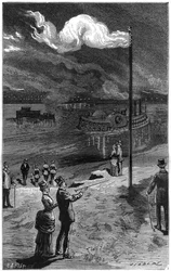 Natural gas lighting in Pennsylvania (USA), near Pittsburgh. Engraving in 