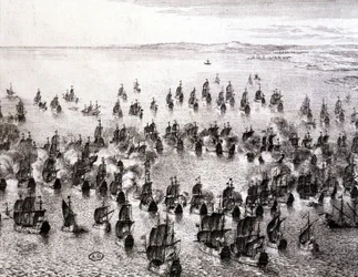 Naval battle - engraving